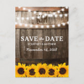 Rustikale Sonnenblumenhochzeit rettet das Datum Ankündigungspostkarte (Vorderseite)
