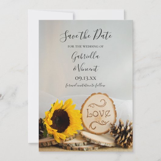 Rustikale Sonnenblumenhochzeit rettet das Datum Save The Date (Vorderseite)