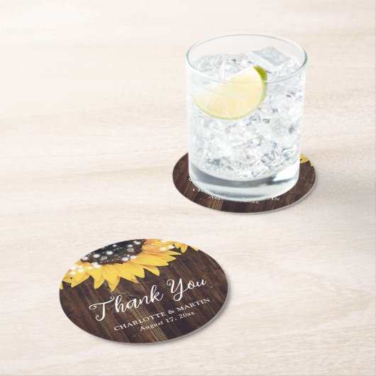 Rustikale Sonnenblumenhochzeit Runder Pappuntersetzer (Vor Ort)