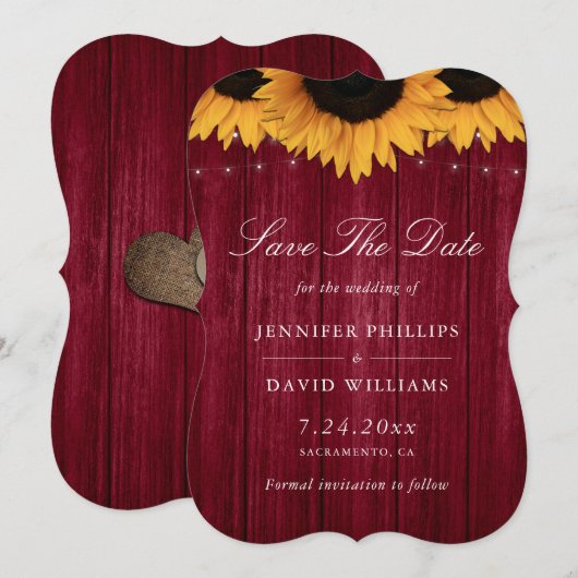 Rustikale Sonnenblumenhochzeit Save The Date (Vorne/Hinten)