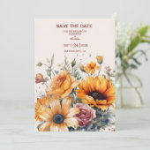Rustikale Sonnenblumenhochzeit Save The Date (Stehend Vorderseite)