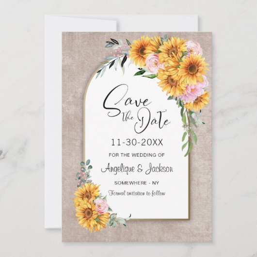 Rustikale Sonnenblumenhochzeit Save The Date (Vorderseite)
