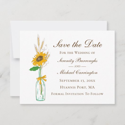 Rustikale Sonnenblumenhochzeit Save the Date Ankündigung (Vorderseite)