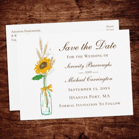 Rustikale Sonnenblumenhochzeit Save the Date Postkarte