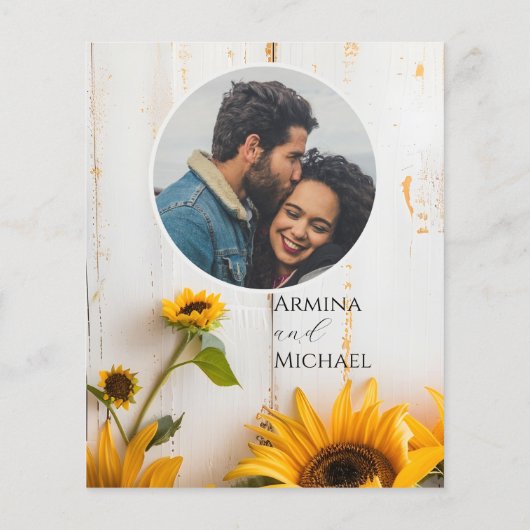 Rustikale Sonnenblumenhochzeit spart das Datum (Rückseite)