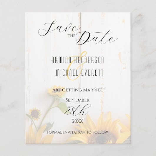 Rustikale Sonnenblumenhochzeit spart das Datum (Vorderseite)