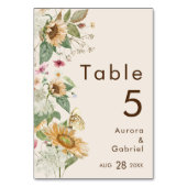 Rustikale Sonnenblumenkarte Beige Hochzeitskarte d Tischnummer (Vorderseite)