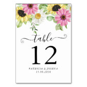 Rustikale Sonnenblumenkarte Tischnummer (Rückseite)