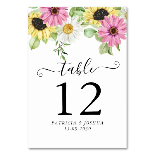 Rustikale Sonnenblumenkarte Tischnummer (Rückseite)