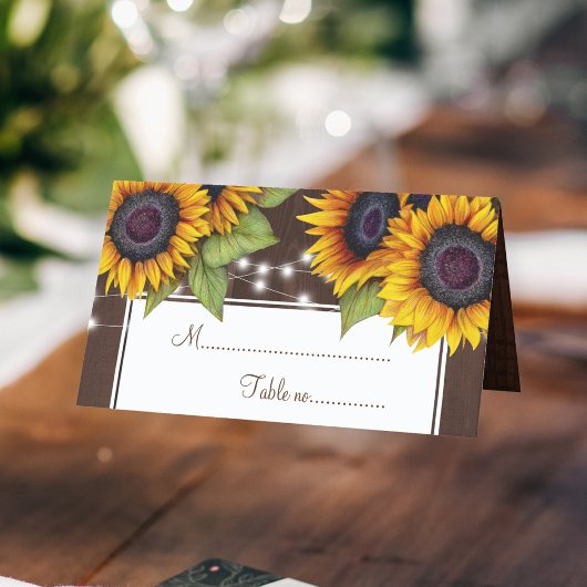 Rustikale Sonnenblumenkerzenleuchten Hochzeitstisc Platzkarte