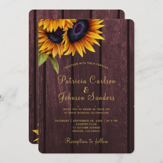 Rustikale Sonnenblumenkirche Einladung (Vorne/Hinten)