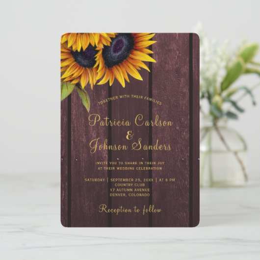 Rustikale Sonnenblumenkirche Einladung (Stehend Vorderseite)