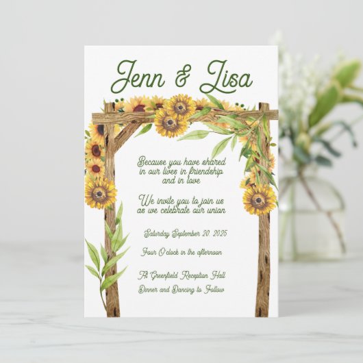 Rustikale Sonnenblumenkirche Einladung (Stehend Vorderseite)
