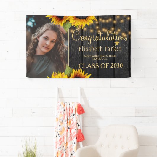 Rustikale Sonnenblumenklasse Glückwunsch FOTO Banner (Insitu)