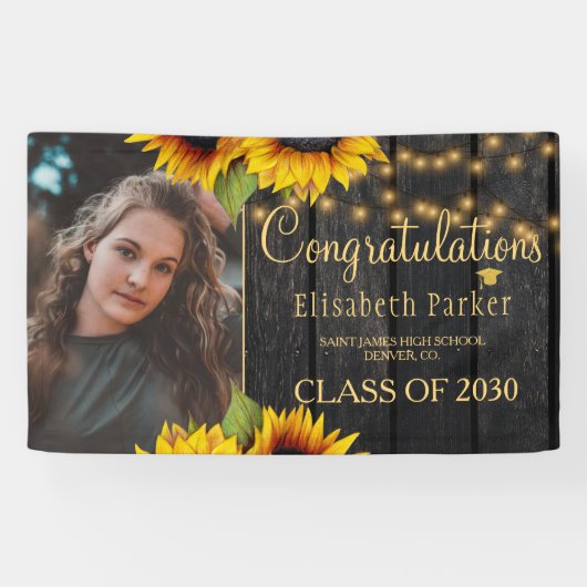 Rustikale Sonnenblumenklasse Glückwunsch FOTO Banner (Horizontal)