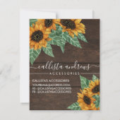 Rustikale Sonnenblumenkohlenkarte Schmuckkarte Mitteilungskarte (Rückseite)