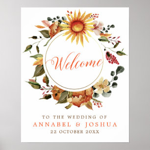 Rustikale Sonnenblumenkranz-Hochzeit im Herbst Wil Poster