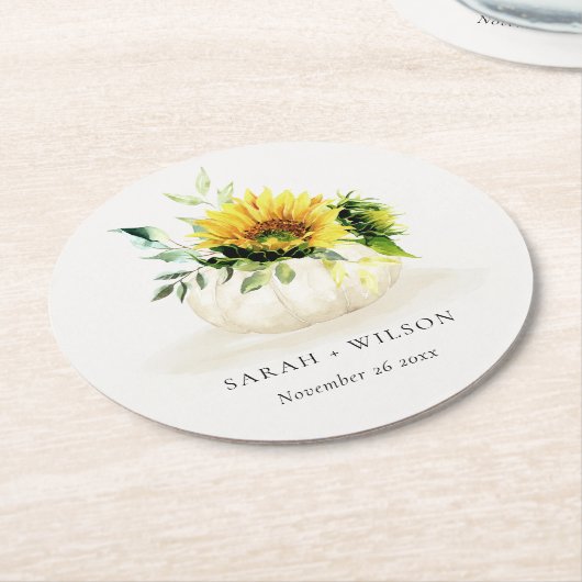 Rustikale Sonnenblumenkürbis Runder Pappuntersetzer (Angewinkelt)