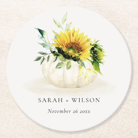 Rustikale Sonnenblumenkürbis Runder Pappuntersetzer (Vorderseite)