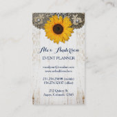 Rustikale Sonnenblumenlace & Burlap Visitenkarten Visitenkarte (Rückseite)