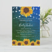 Rustikale Sonnenblumenleuchten Blauer grüner Absch Einladung (Stehend Vorderseite)