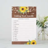 Rustikale Sonnenblumenleuchten Brautparty Word Gam (Stehend Vorderseite)