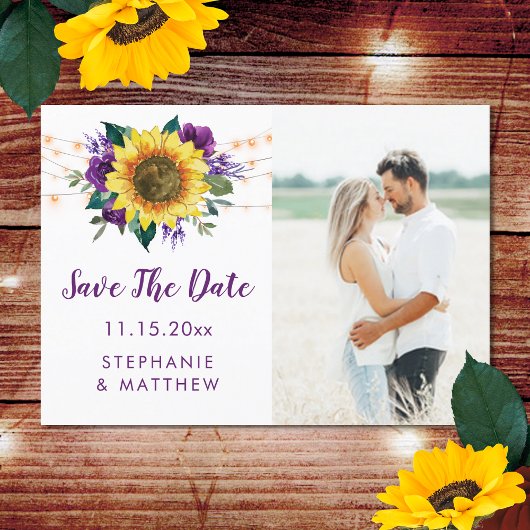 Rustikale Sonnenblumenleuchten Lila Foto Save the Save The Date