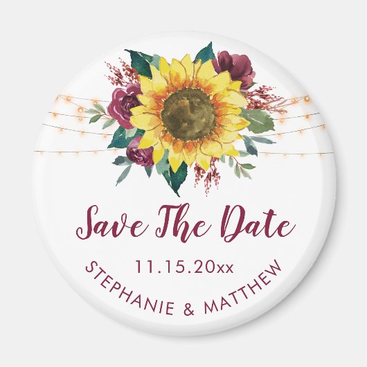Rustikale Sonnenblumenleuchten Save the Date Magnet (Vorne)