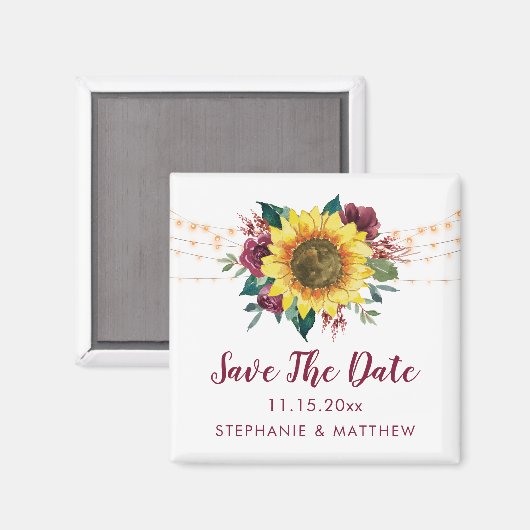 Rustikale Sonnenblumenleuchten Save the Date Magnet (Vorderseite/Rückseite)