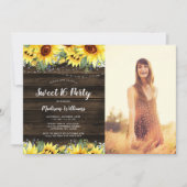 Rustikale Sonnenblumenleuchten Süß 16 Foto Einladung (Vorderseite)