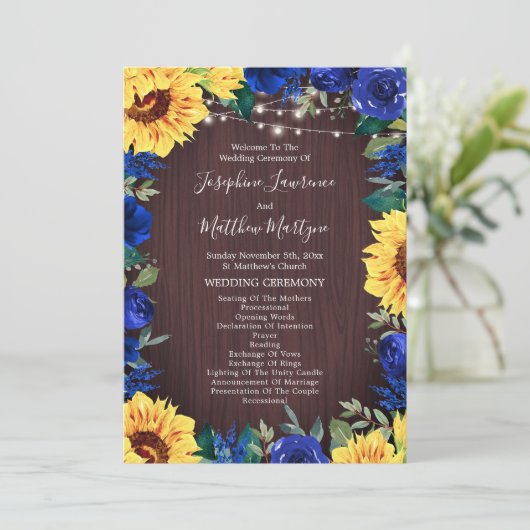 Rustikale Sonnenblumenlichter Blühende Grenz Hochz Programm (Stehend Vorderseite)