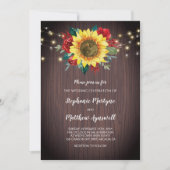 Rustikale Sonnenblumenlichter Hochzeit mit Roter F Einladung (Vorderseite)