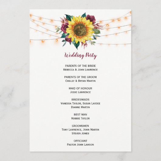 Rustikale Sonnenblumenlichter Programm (Rückseite)