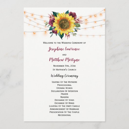 Rustikale Sonnenblumenlichter Programm (Vorderseite)