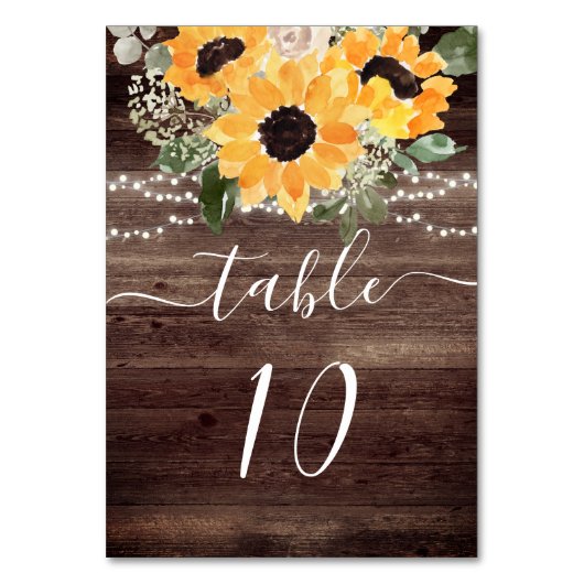 Rustikale Sonnenblumenmärsche Tischnummer (Rückseite)