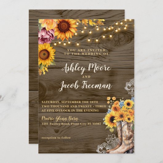 Rustikale Sonnenblumenmaus Einladung (Vorne/Hinten)