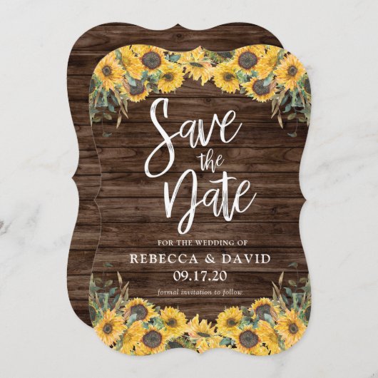 Rustikale Sonnenblumenmehlen retten die Termine Einladung (Vorne/Hinten)