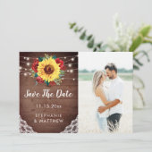 Rustikale Sonnenblumenmesse Rote Blume Foto Hochze Save The Date (Stehend Vorderseite)