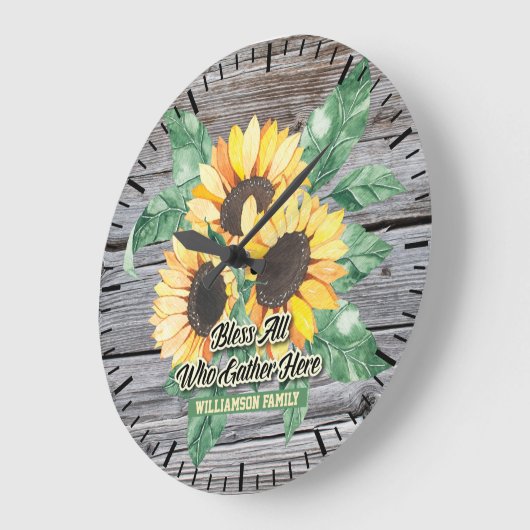 Rustikale Sonnenblumenmonogramm Große Wanduhr (Winkel)