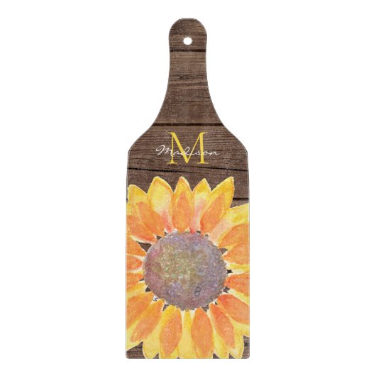 Rustikale Sonnenblumenmonogramm Schneidebrett (Vorderseite)