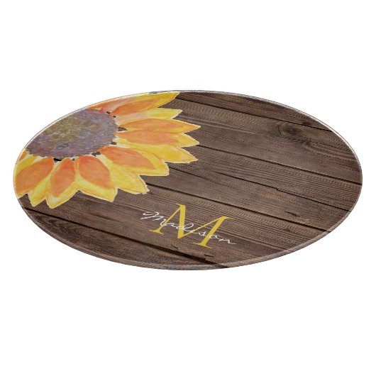 Rustikale Sonnenblumenmonogramm Schneidebrett (Ecke)