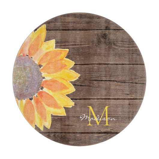 Rustikale Sonnenblumenmonogramm Schneidebrett (Vorderseite)