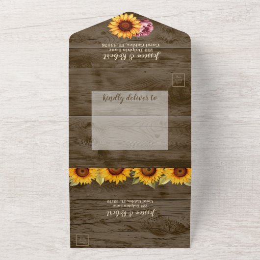 Rustikale Sonnenblumenpeony All-in-One-Hochzeitsve All In One Einladung (Außenbereich)