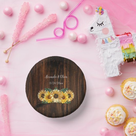 Rustikale Sonnenblumenpresse Pappteller (Party)