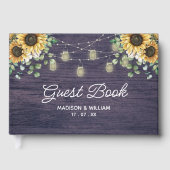 Rustikale Sonnenblumensaite hell Holz Gästebuch (Vorderseite)