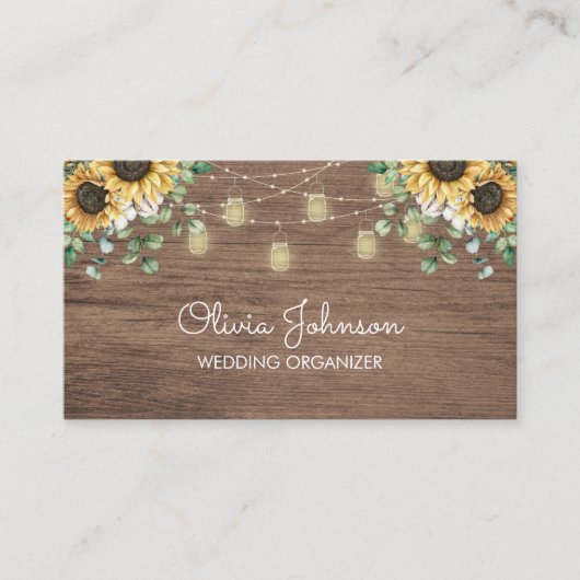 Rustikale Sonnenblumensaite hell Holz Visitenkarte (Vorderseite)