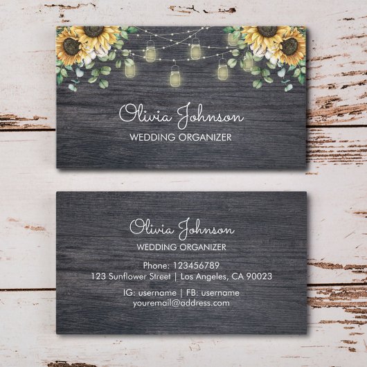 Rustikale Sonnenblumensaite hell Holz Visitenkarte