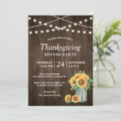 Rustikale Sonnenblumensaite Lights Erntedank Abend Einladung (Stehend Vorderseite)