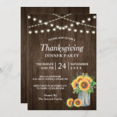 Rustikale Sonnenblumensaite Lights Erntedank Abend Einladung (Vorne/Hinten)