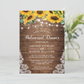Rustikale Sonnenblumensaite Lights Probe Abendesse Einladung (Stehend Vorderseite)